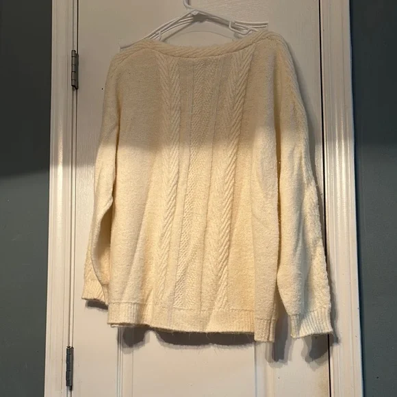 2/$20 Soft Surroundings Cream Crew Neck Sweater with Textured Knit Size 1X - Picture 3 of 3